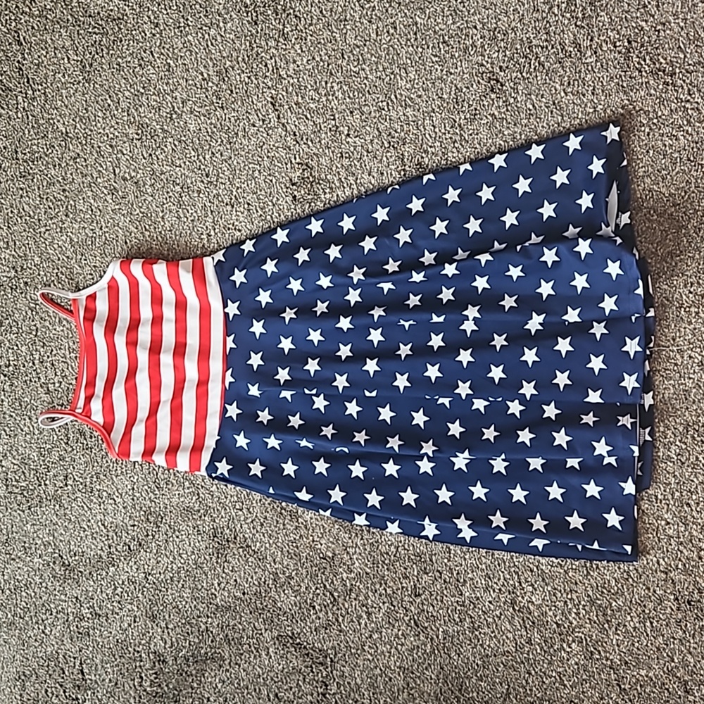 Girls Patriotic Spaghetti Strap Sun Dress